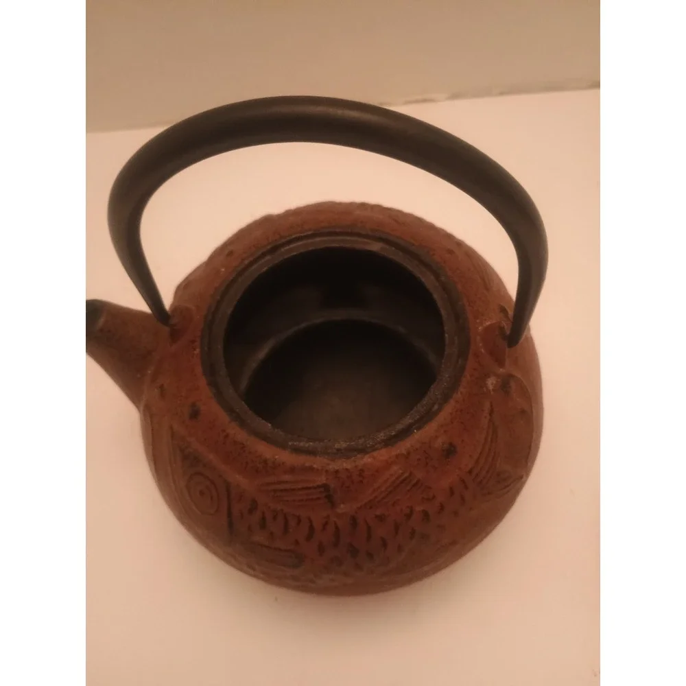 Vintage Antique Teavana Hobnail Brick Red Cast Iron Teapot With Aztec Print...